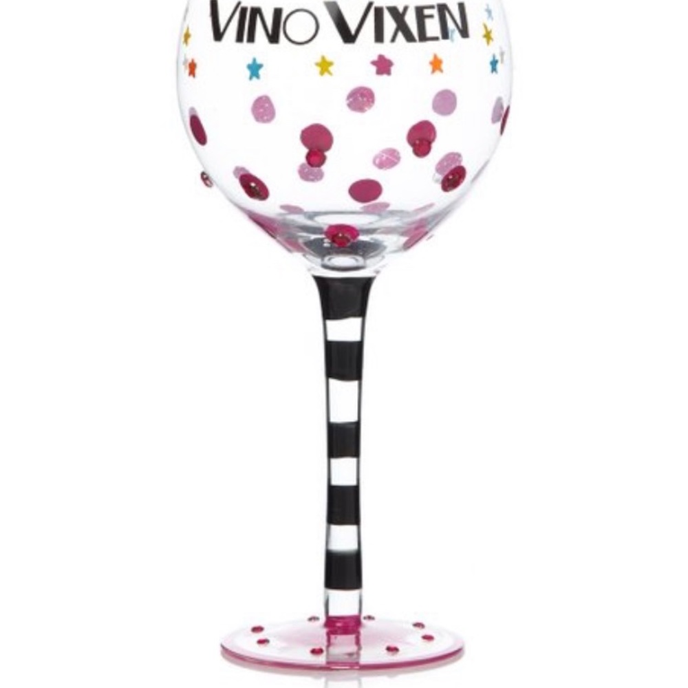 NWT “VINO VIXEN” 16Oz. HAND PAINTED WINE GLASS RETRO CHABBY CHIC FEMININE NEW
